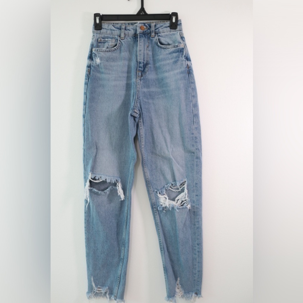 Zara Distressed Denim Boyfriend Jeans Sz 0